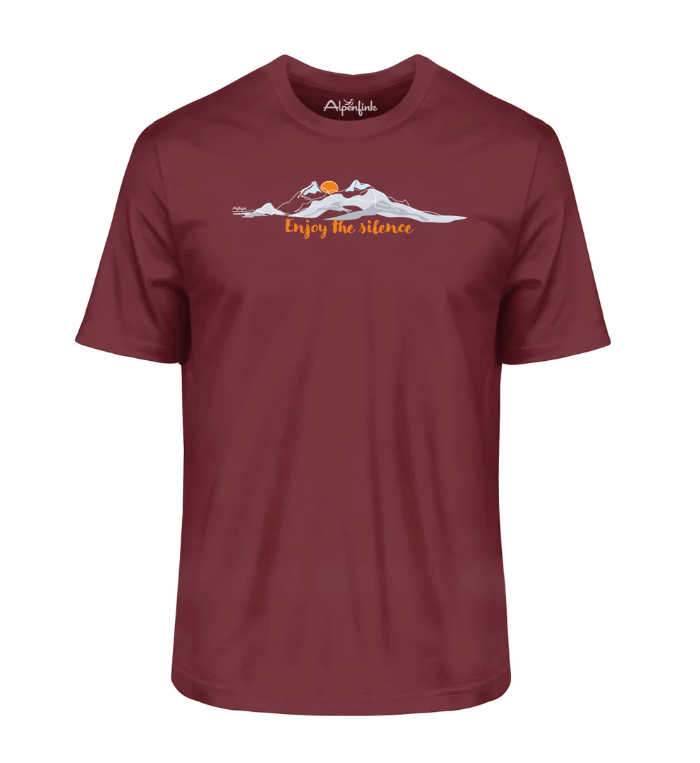 Burgundy Herren Bio T-Shirt mit Enjoy the Silence Bergmotiv