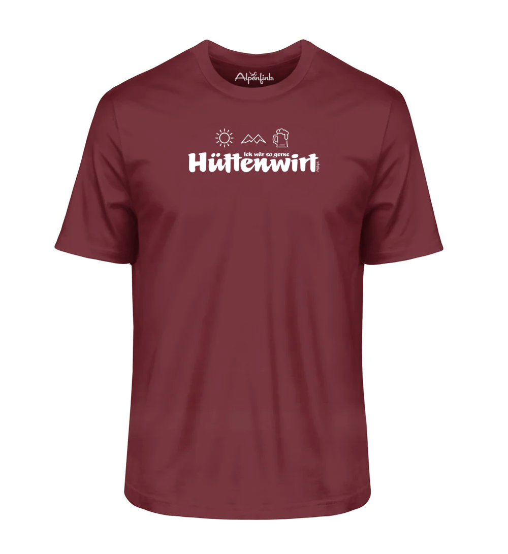 Burgundy Herren Bio T-Shirt mit Hüttenwirt Motiv