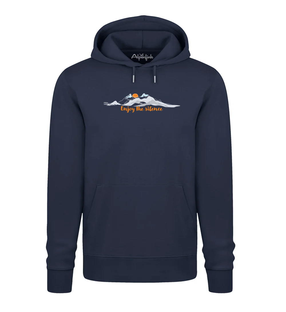 French Navy Herren Bio Hoodie mit Enjoy the Silence Bergmotiv