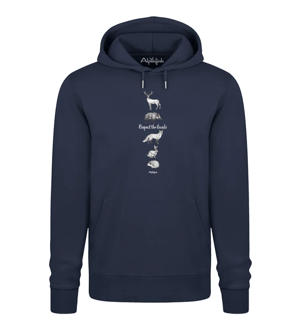 French Navy Herren Bio Hoodie mit Respect the locals Waldtier-Motiv