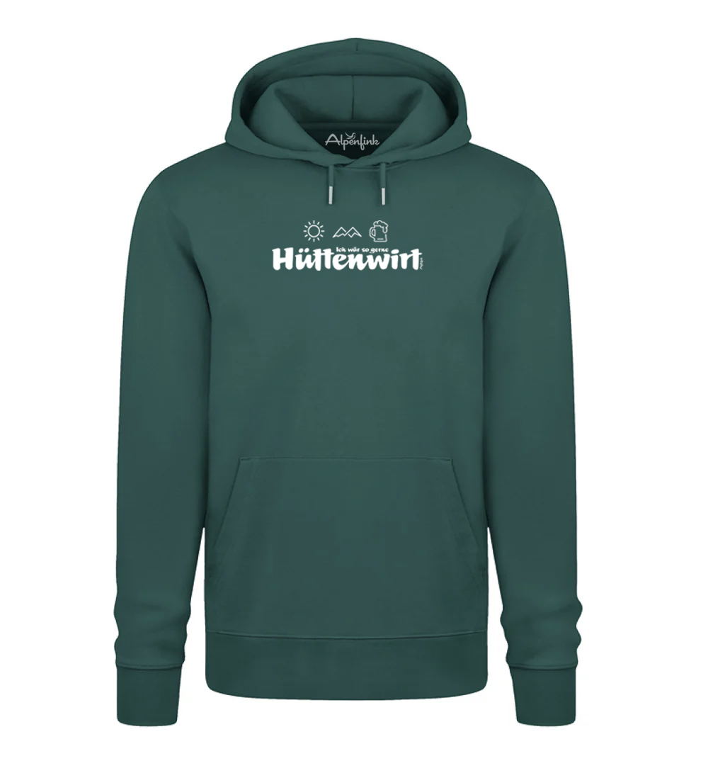 Glazed Green Herren Bio Hoodie mit Hüttenwirt Motiv