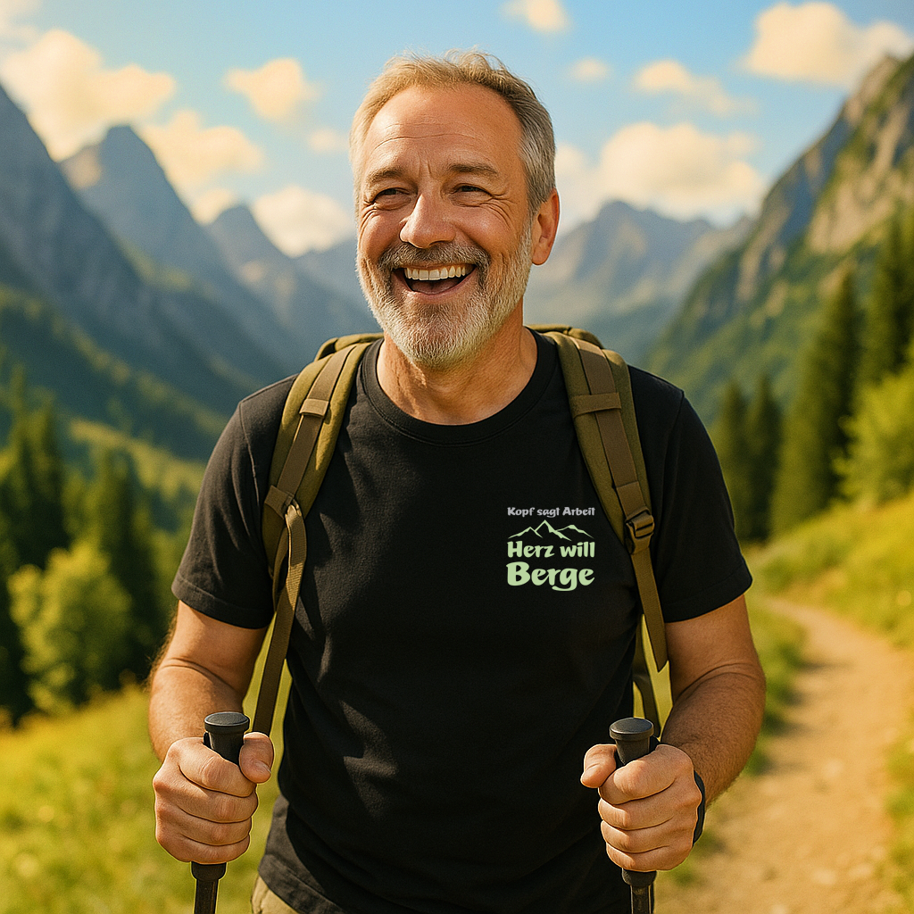 Kopf sagt Arbeit – Herz will Berge – Herren Premium Organic T-Shirt