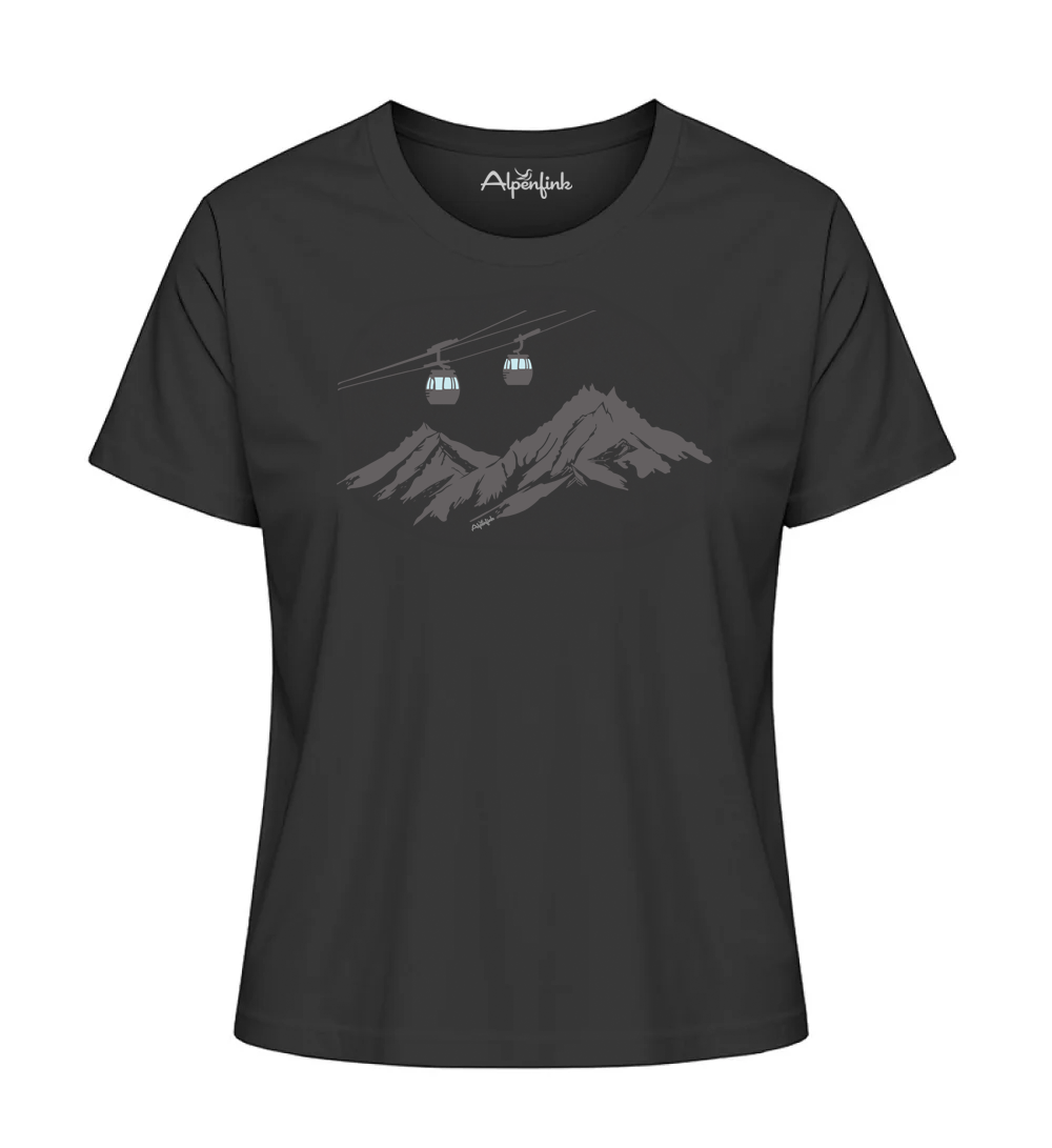 Schwarzes Damen Bio T-Shirt mit 4er Gondel Motiv
