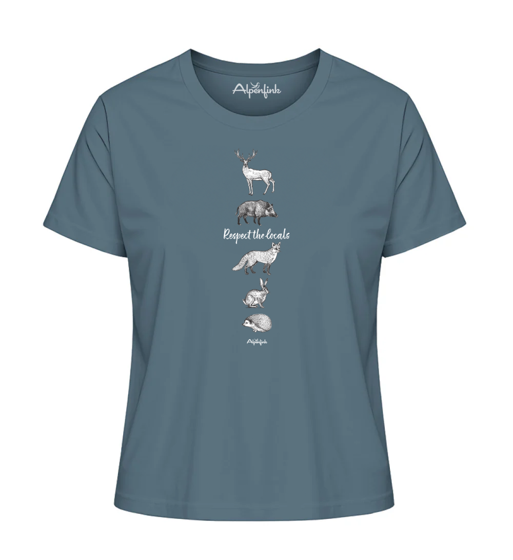 Stargazer Damen Bio T-Shirt mit Respect the locals Waldtier-Motiv