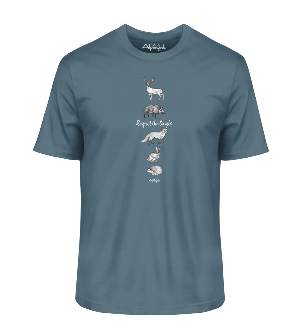 Stargazer Herren Bio T-Shirt mit Respect the locals Waldtier-Motiv