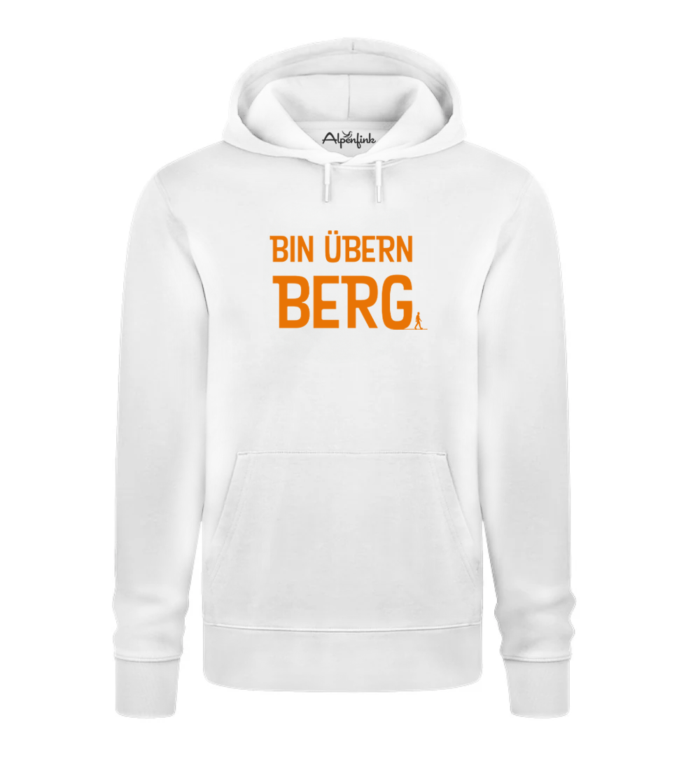 Weißer Herren Bio Hoodie mit „Bin übern Berg“ Motiv