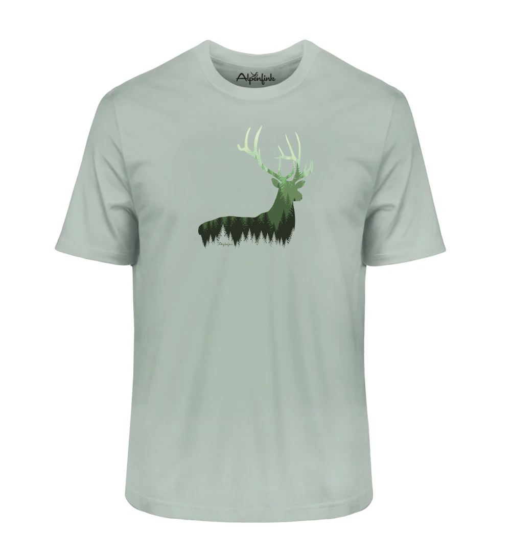 Aloe Herren Bio T-Shirt mit Hirsch im Wald Motiv