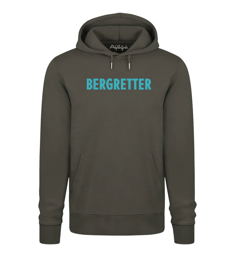 Khaki Herren Bio Hoodie mit Bergretter Motiv