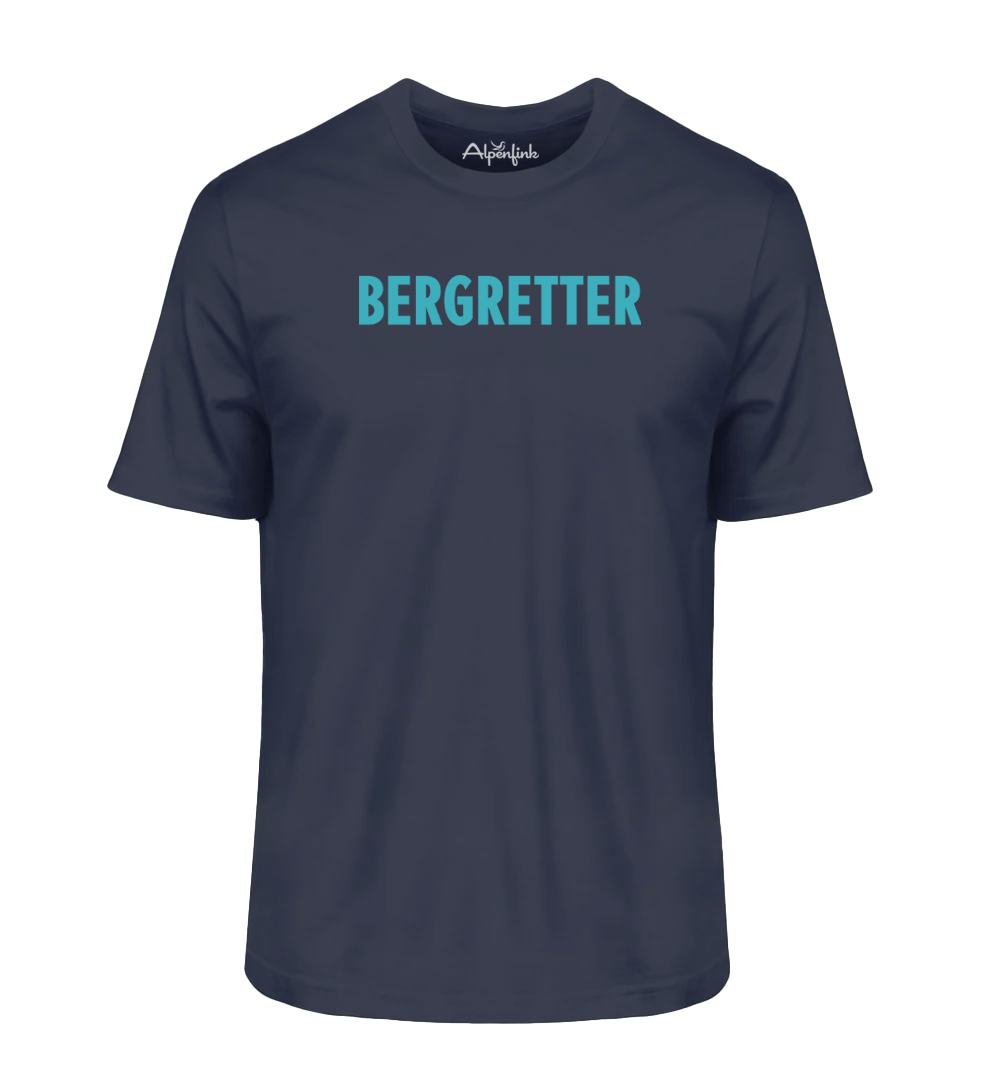 French Navy Bio T-Shirt mit Bergretter Schriftzug in Türkis