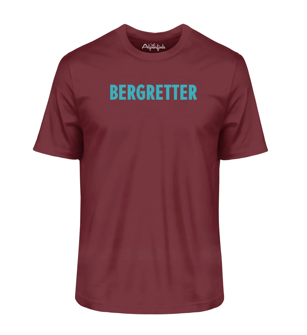 Burgundy Bio T-Shirt mit Bergretter Schriftzug für Bergfans