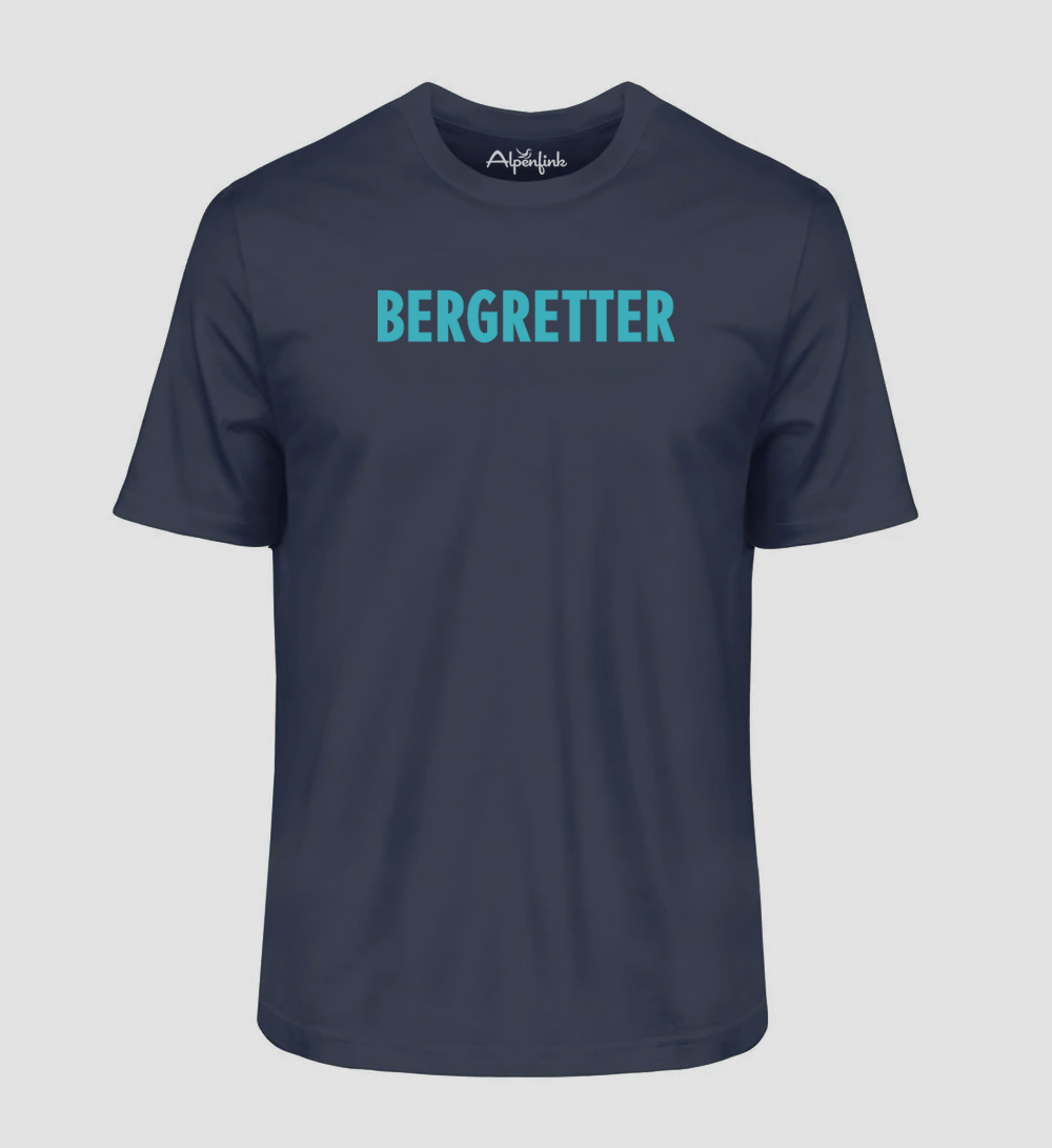 French Navy Bio T-Shirt mit Bergretter Schriftzug in Türkis