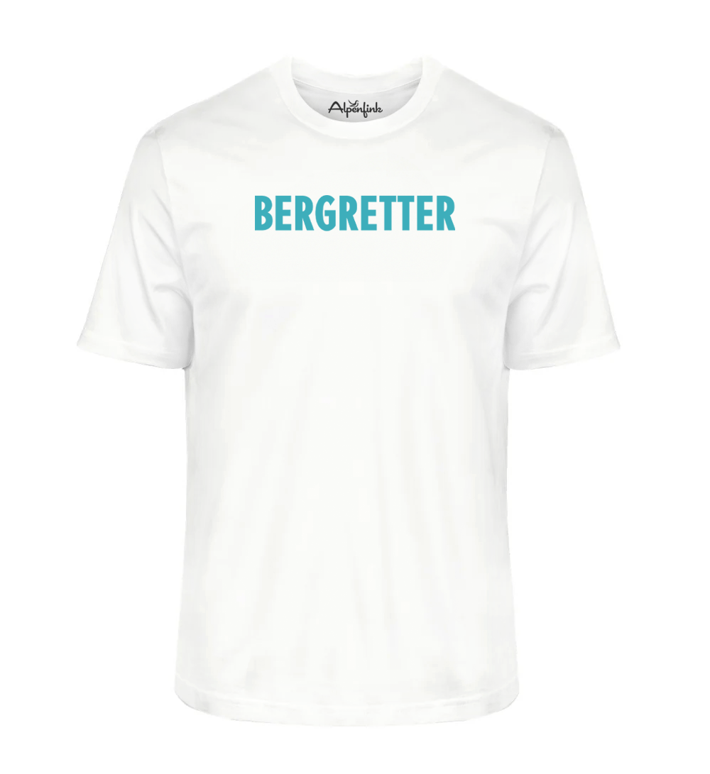 Off-White Bio T-Shirt mit Bergretter Schriftzug und Alpen-Statement