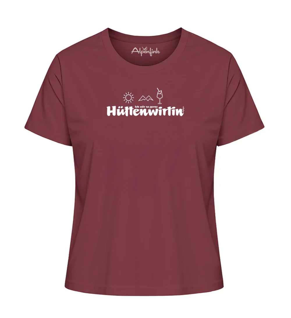 Burgundy Damen Bio T-Shirt mit Hüttenwirtin Motiv