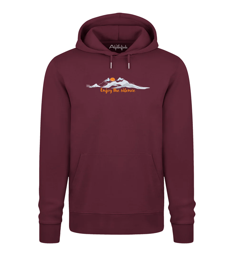 Burgundy Herren Bio Hoodie mit Enjoy the Silence Bergmotiv