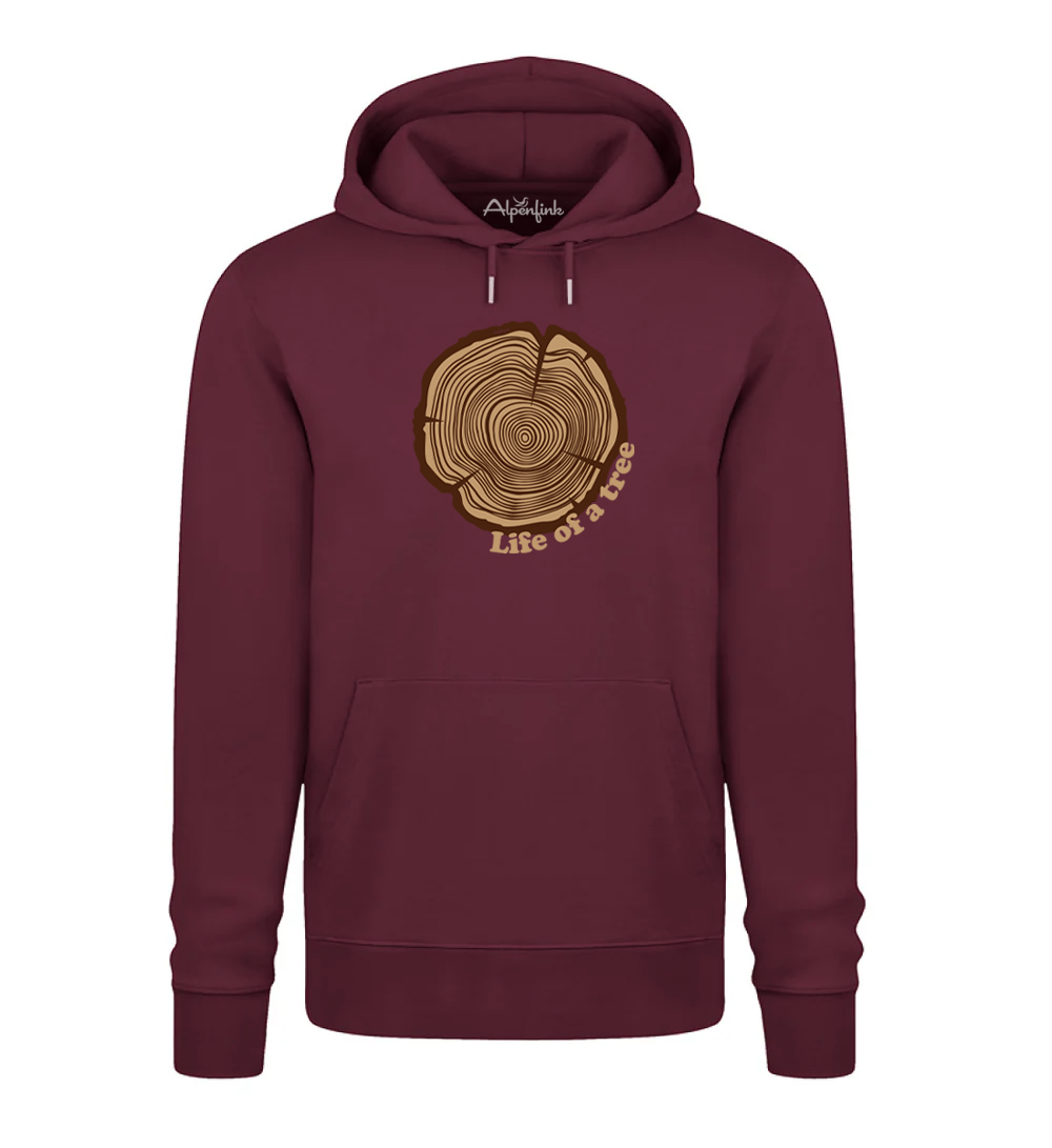 Burgundy Herren Bio Hoodie mit Life of a Tree Motiv