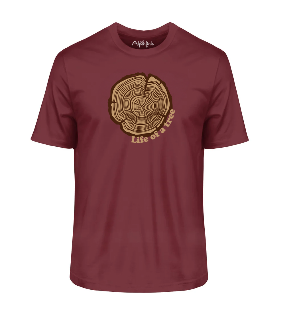 Burgundy Herren Bio T-Shirt mit Life of a Tree Motiv