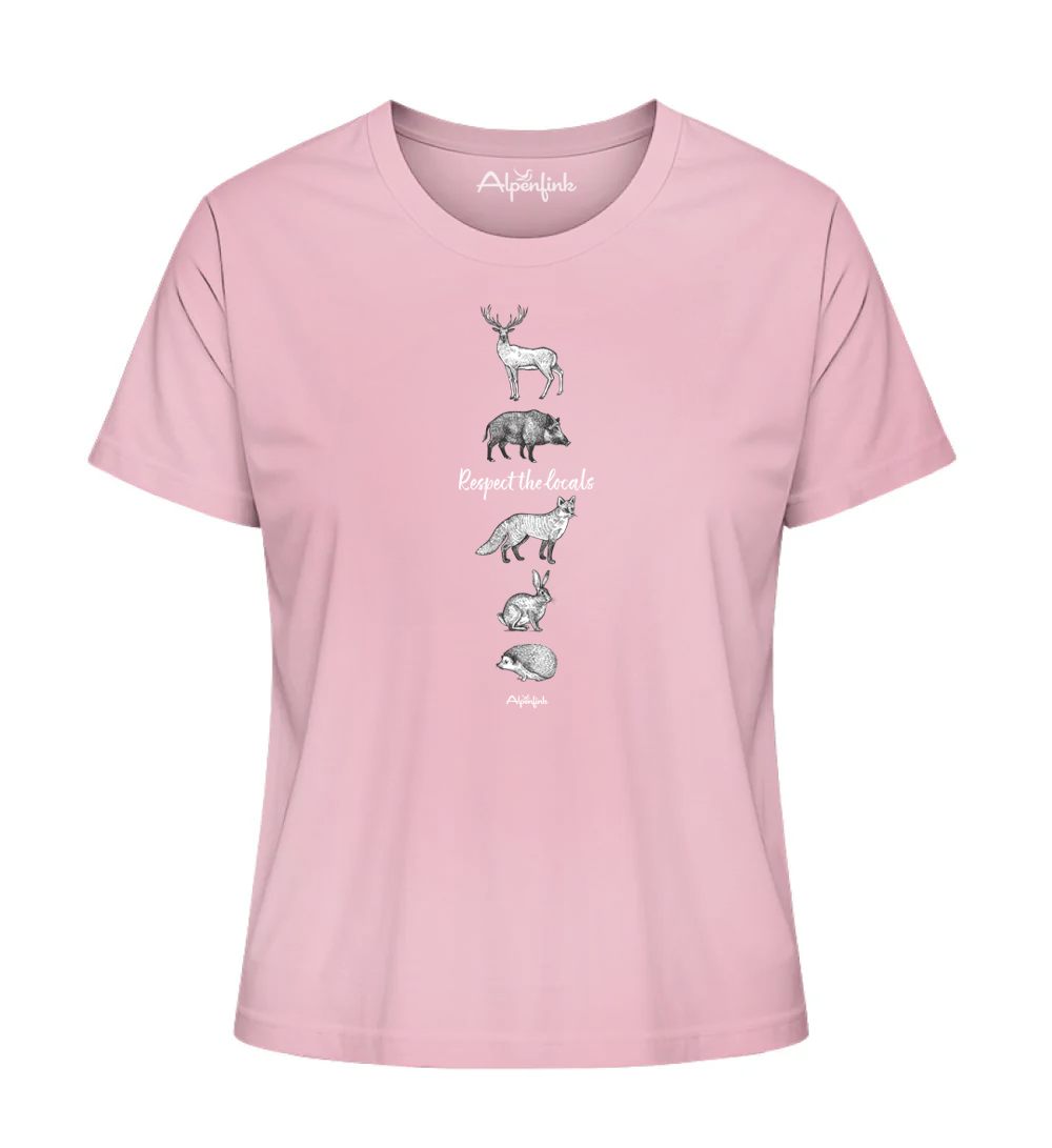 Cotton Pink Damen Bio T-Shirt mit Respect the locals Waldtier-Motiv