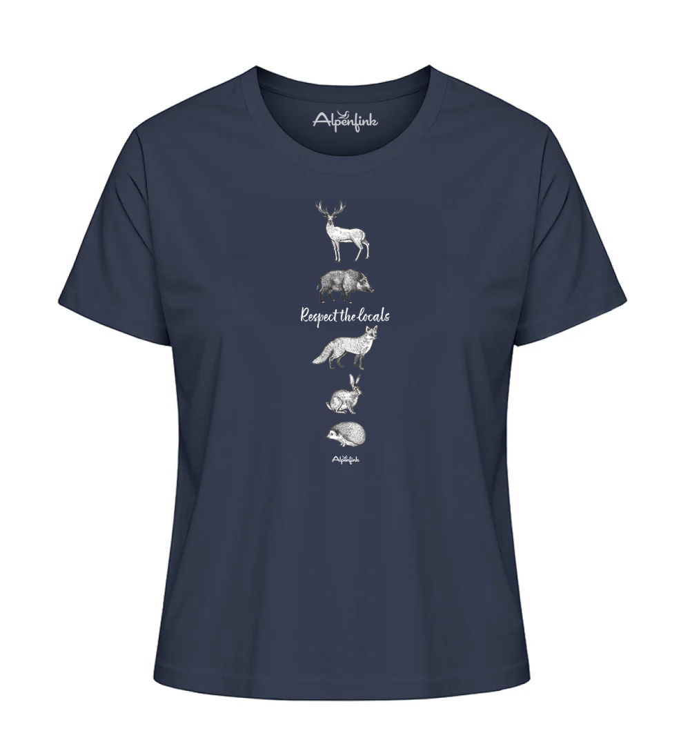 French Navy Damen Bio T-Shirt mit Respect the locals Waldtier-Motiv