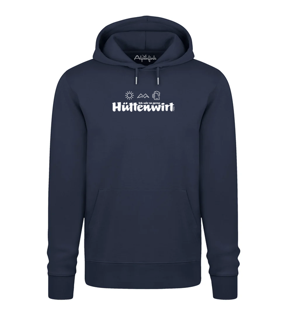 French Navy Herren Bio Hoodie mit Hüttenwirt Motiv