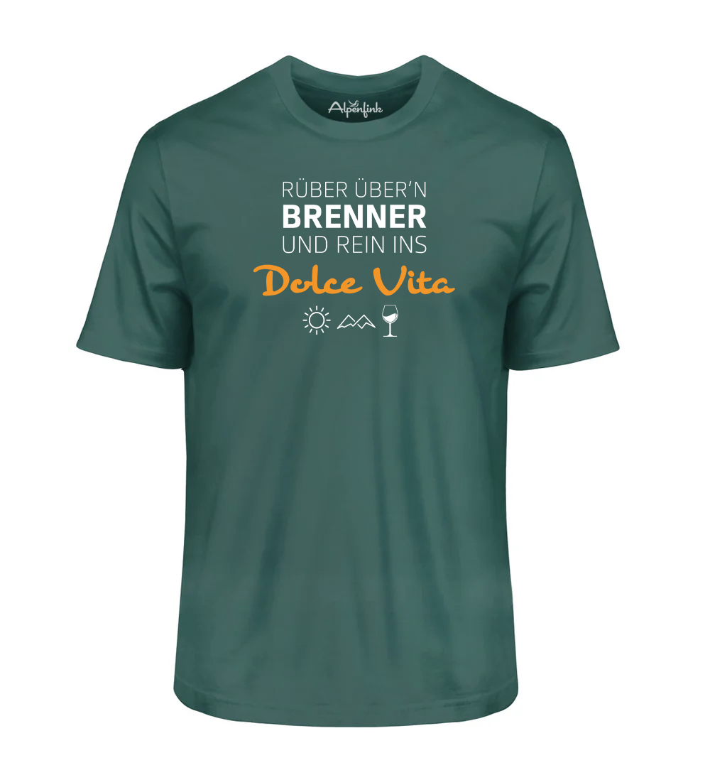 Glaced Green Herren Bio T-Shirt mit Motiv „Rüber übern Brenner und rein ins Dolce Vita“