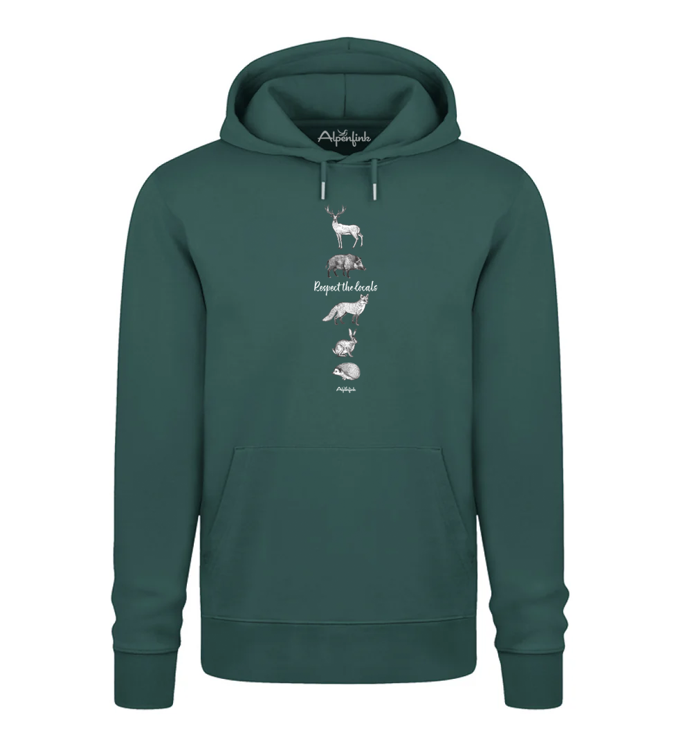 Glazed Green Herren Bio Hoodie mit Respect the locals Waldtier-Motiv