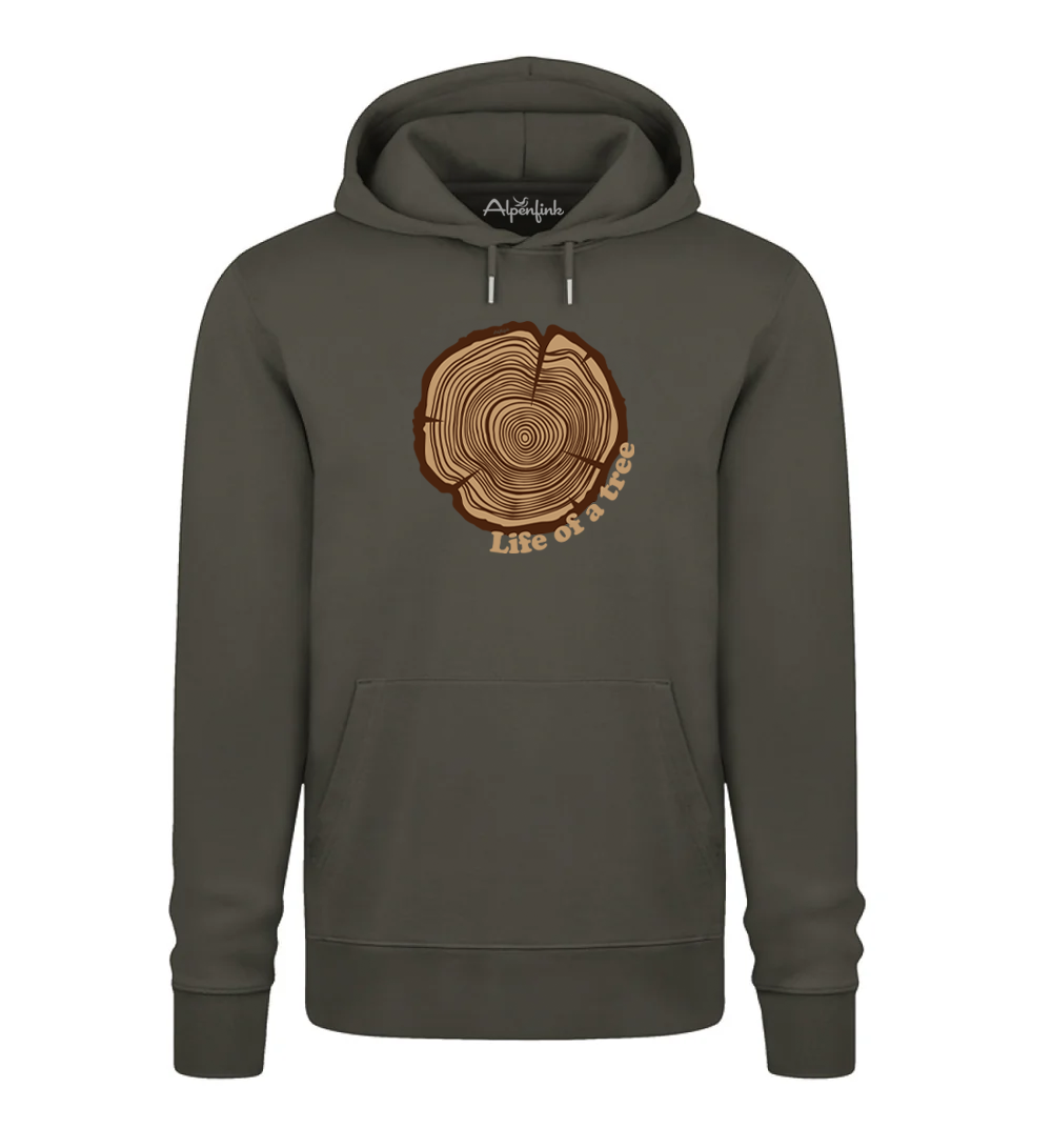 Khaki Herren Bio Hoodie mit Life of a Tree Motiv