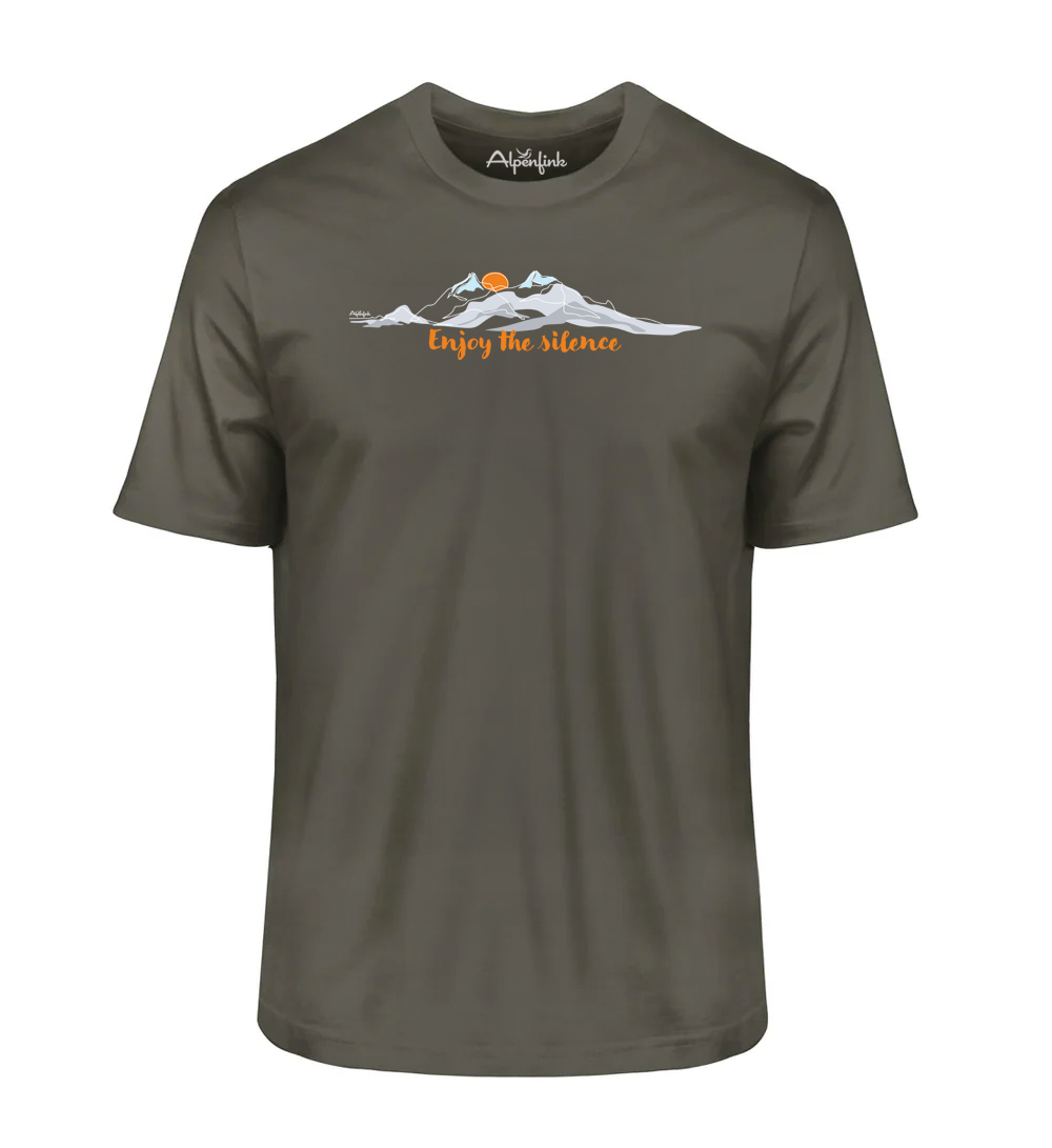 Khaki Herren Bio T-Shirt mit Enjoy the Silence Bergmotiv