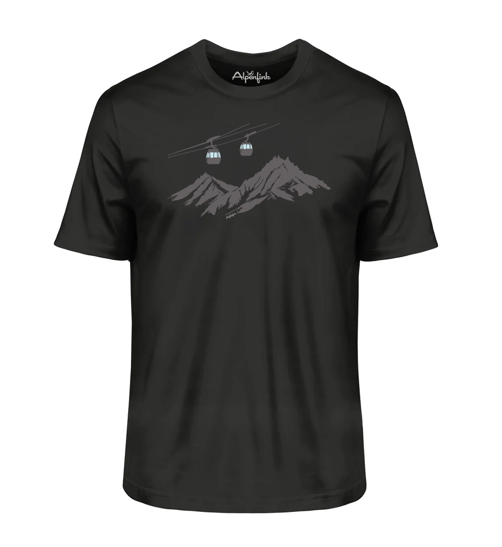 Schwarzes Herren Bio T-Shirt mit 4er Gondel Motiv für Bergfans