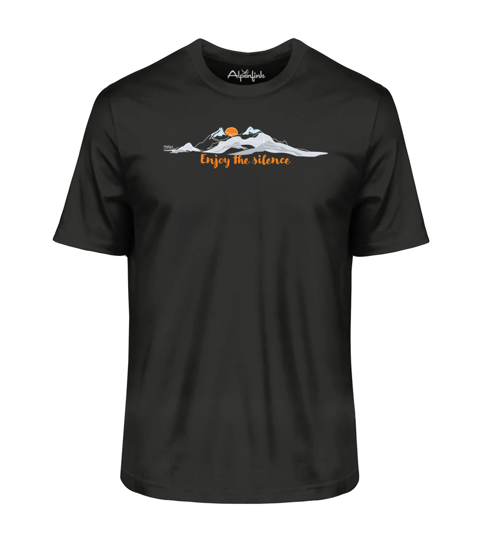 Schwarzes Herren Bio T-Shirt mit Enjoy the Silence Bergmotiv