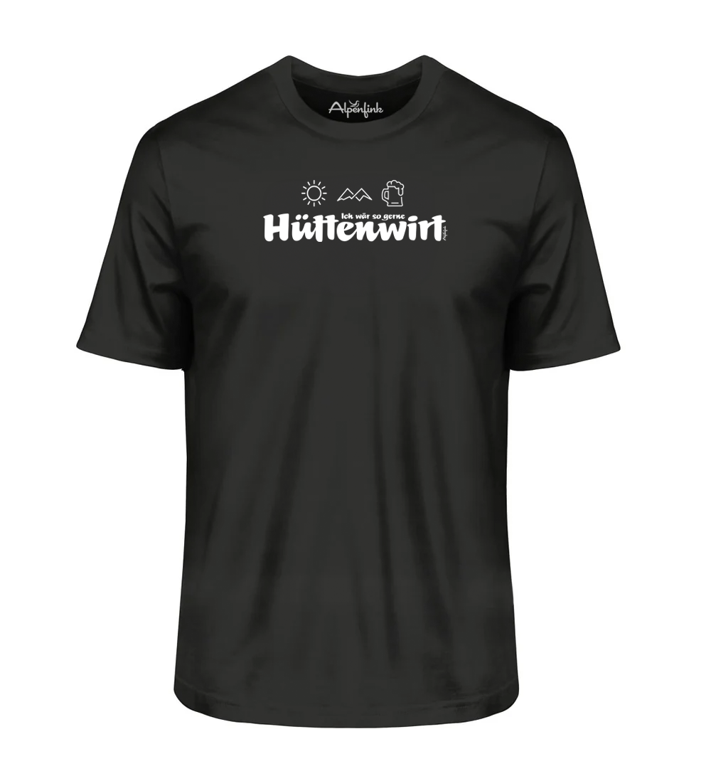 Schwarzes Herren Bio T-Shirt mit Hüttenwirt Motiv