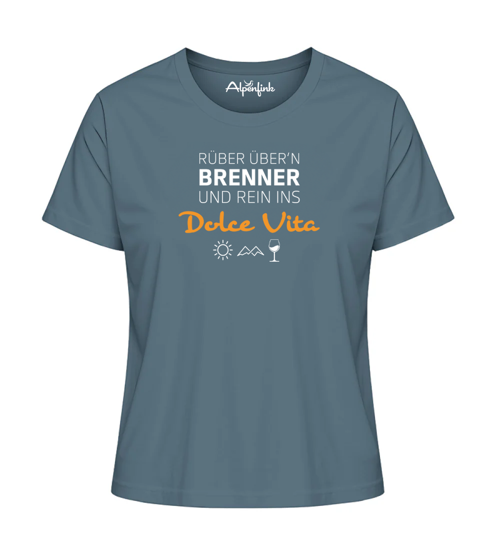 Stargazer Damen Bio T-Shirt mit Motiv „Rüber übern Brenner und rein ins Dolce Vita“