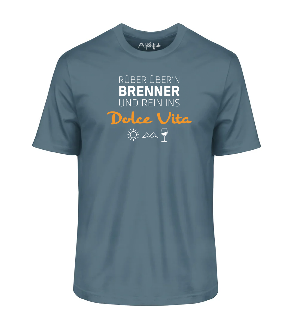 Stargazer Herren Bio T-Shirt mit Motiv „Rüber übern Brenner und rein ins Dolce Vita“