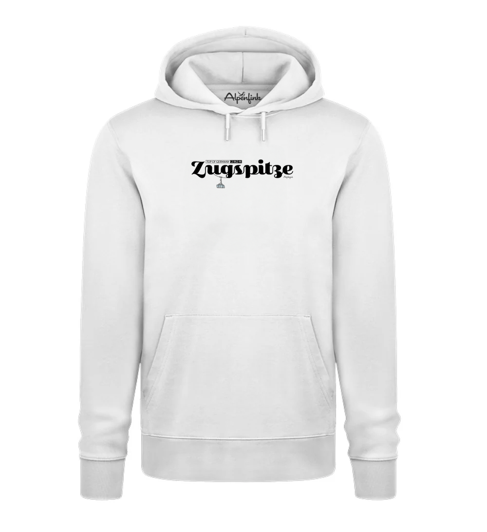 Weisser Herren Bio Hoodie mit Zugspitze Motiv